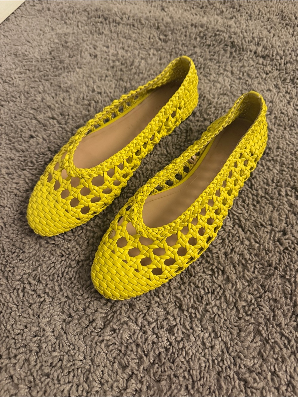 Zara Bright Yellow Woven Ballet Flats